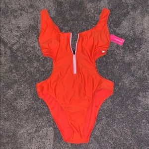 NEON ORANGE CUTOUT BATHING SUIT NWT